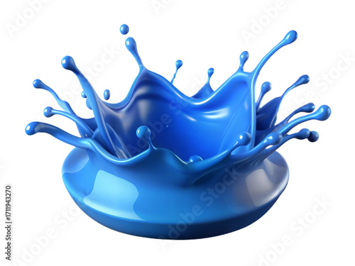 Dynamic translucent blue water splash crown formation liquid artistry bursting