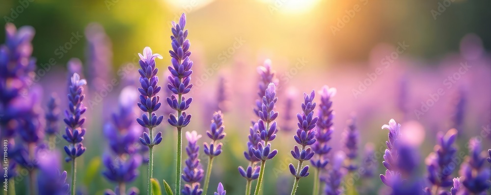 Fototapeta premium A tranquil scene of lavender blossoms bathed in soft sunlight, evoking serenity and spiritual calm Perfect for meditation, yoga, or aromatherapy themes , spiritual, tranquility