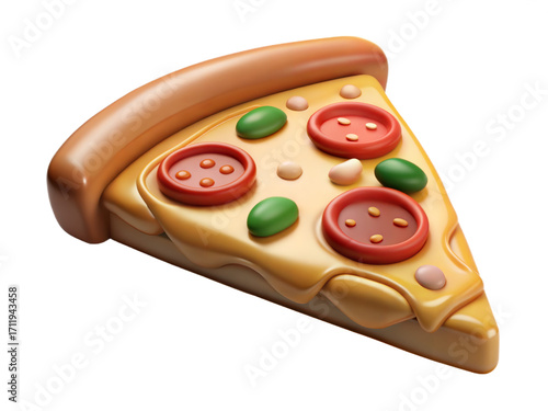 Delicious slice of pizza with pepperoni and olives perfect for food photography