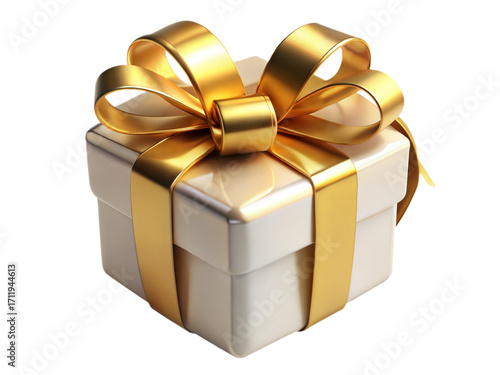 Elegant white gift box with luxurious golden ribbon and bow perfect for special occasions