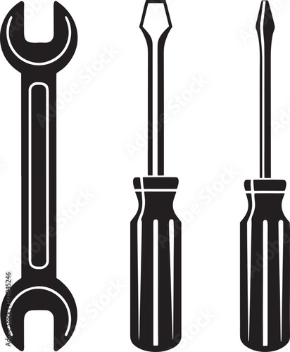 Wrench and Screwdrivers Icon Set vector minimalist