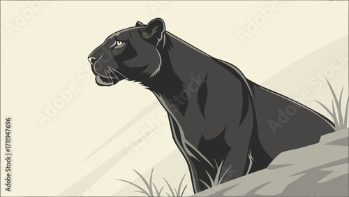 Black Panther Illustration Big Cat Profile Wildlife Art Dark Feline Nature Design Elegant Animal Graphic Art Predator Portrait Wild Animal Illustration Majestic Creature Stylish Animal Art.