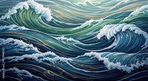 Ocean Waves Crashing, Powerful Sea.