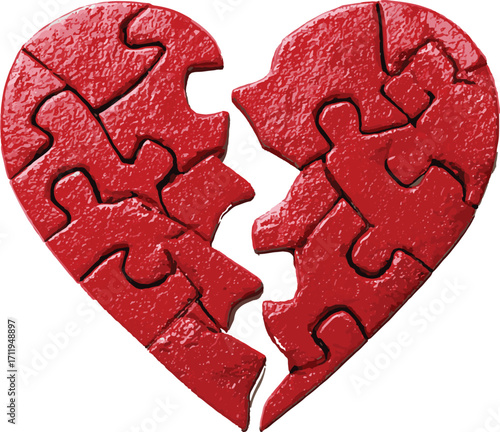 Broken heart puzzle silhouette