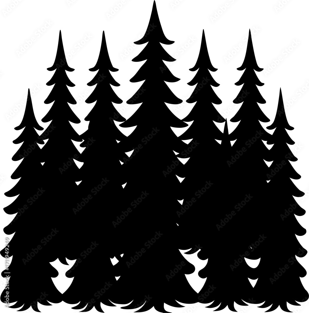 Obraz premium Pine Tree Silhouette Vector Illustration | Forest Evergreen Nature Design