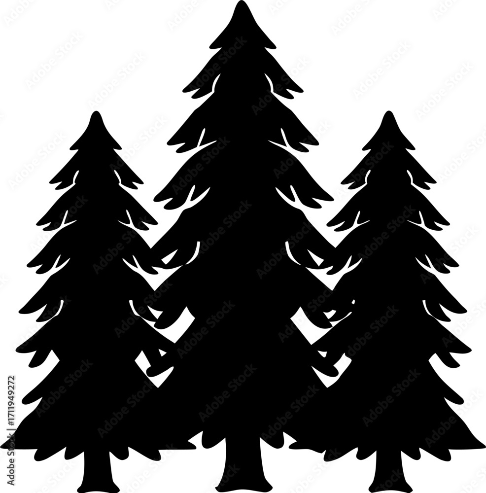 Obraz premium Pine Tree Silhouette Vector Illustration | Forest Evergreen Nature Design