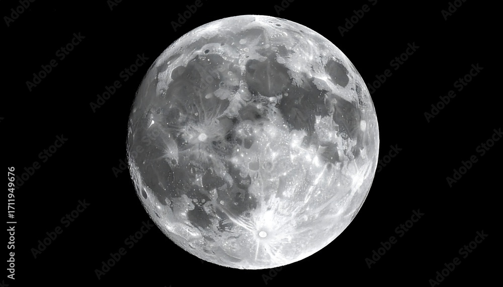 Obraz premium Detailed Moon Surface in Black and White, Cratered and Illuminated.