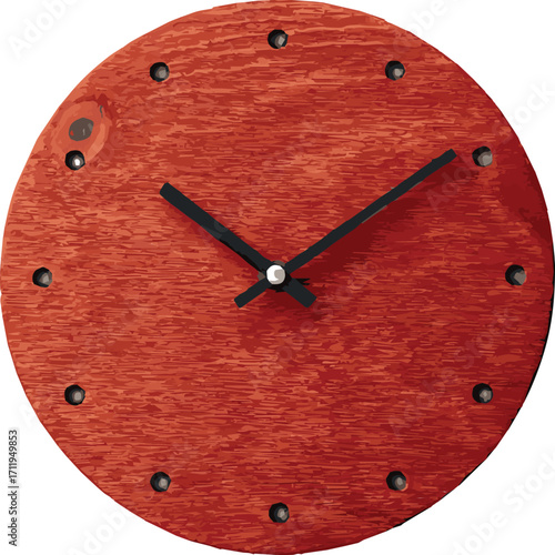 Rustic red wooden wall clock silhouette with black hands