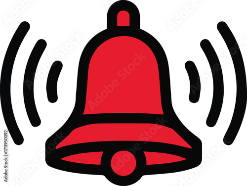 Red bell ringing with sound waves silhouette