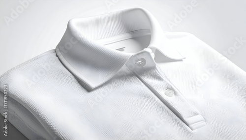 Clean White Polo Shirt Collar Detail Close Up Studio Shot.