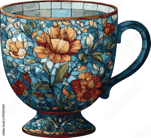 Ornate floral patterned teacup silhouette