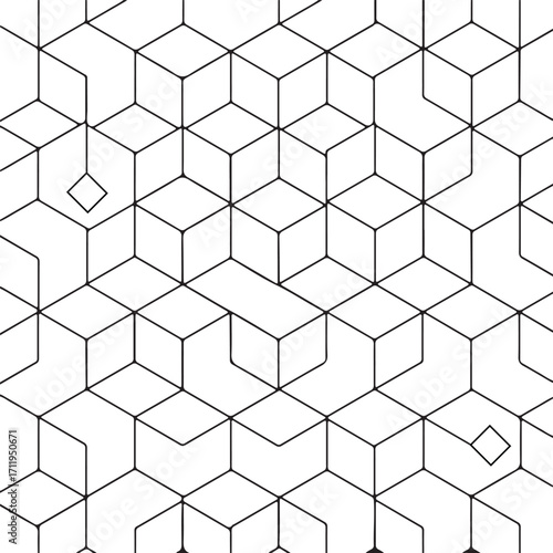Seamless cubic hexagon black pattern vector modern geometric thin line texture design.eps