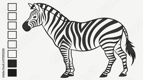 Black and White Zebra Coloring Page Illustration Simple Cartoon Animal Design for Kids Activities Printable Pattern for Educational Materials.