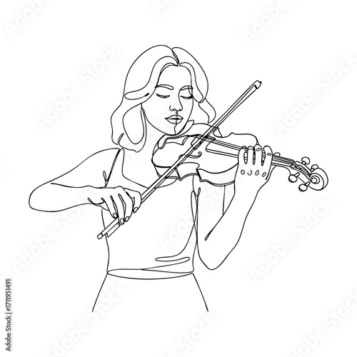 Woman Playing Violin – Minimal Line Art Drawing