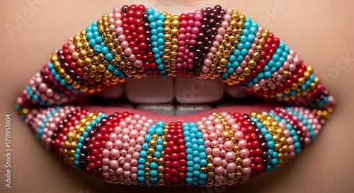 Colorful Beaded Lips Art Design.