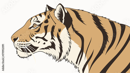 Tiger Head Profile Wild Cat Big Cat Stripes Wildlife Illustration Animal Portrait Nature Art Vector Graphic Orange and Brown Feline Predator Jungle Cat Carnivore Mammal Zoo Animal.