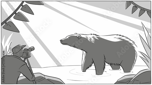 Wildlife photographer capturing a bear in its habitat.