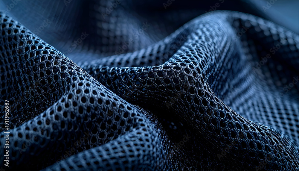 Naklejka premium Close up of dark blue textured fabric with a honeycomb pattern and soft folds.