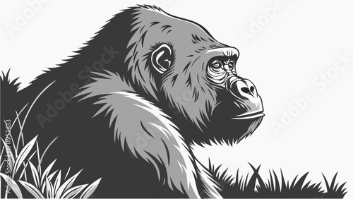 Gorilla portrait grayscale illustration wildlife art primate ape jungle animal vector illustration wild animal animal portrait zoo animal powerful animal strong animal majestic animal.