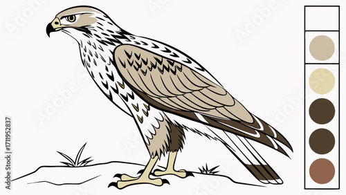 Illustration of a bird of prey perfect for childrens books coloring pages and educational materials.