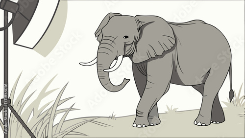 Illustration of an elephant in a studio setting perfect for childrens books educational materials or zoological projects.