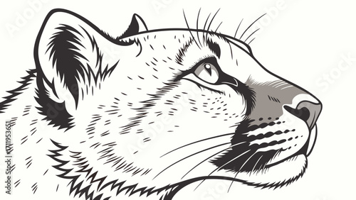 Profile of a Wild Cat Monochrome Illustration Graphic Design Animal Portrait Big Cat Head Vector Art Wildlife Artwork.