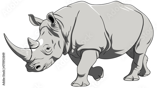 Rhinoceros Illustration Powerful Grey Rhino Vector Graphic for Wildlife Nature and Animal Themes.