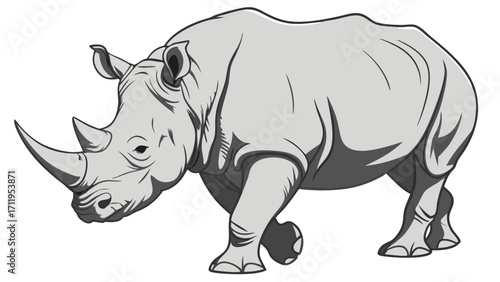 Rhinoceros illustration grey rhino drawing wildlife animal graphic powerful beast image vector art large mammal portrait african animal design zoo animal picture endangered species artwor.