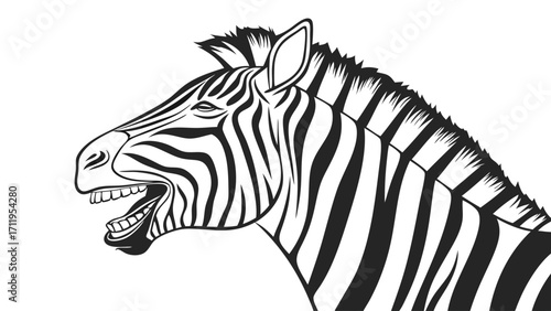 Striped Equine Head Profile Black and White Illustration African Animal Vector Graphic Design Zoo Animal Wildlife Art Monochrome Simple Design Elegant Zebra Nature Image Graphic Art.