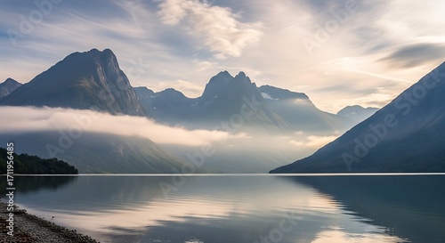 Misty Mountain Lake Sunrise.