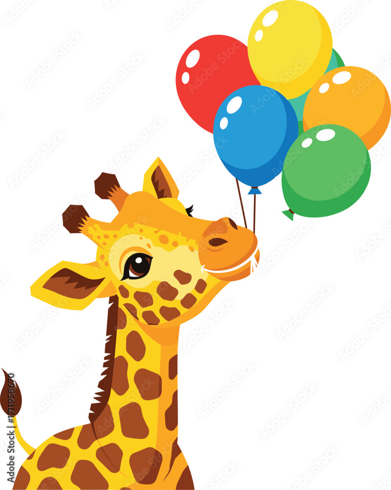 Obraz premium Playful Baby Giraffe with Balloons