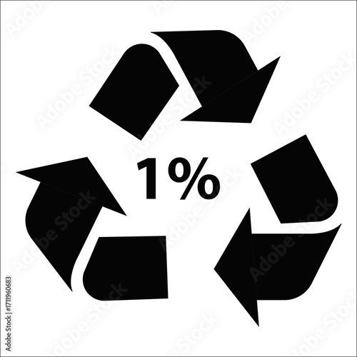 One percent for the planet logo in black and white recycling symbol design Vector 