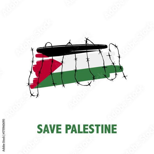illustration vector of save palestine, palestine map with wire. Free palestine sign perfect for print,poster,etc.