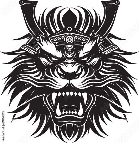 Powerful Samurai lion warrior with fierce details