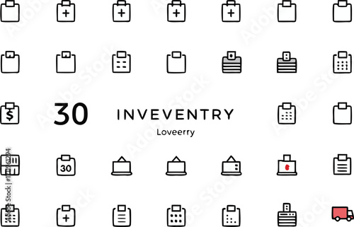 Collection of 30 hand drawn inventory and business icons