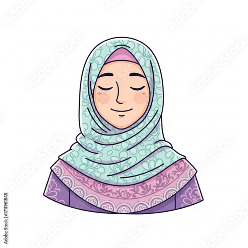 Illustration of a smiling muslim woman wearing a hijab