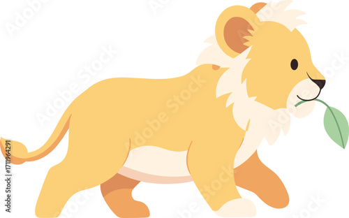 Playful Lion Cub with Leaf