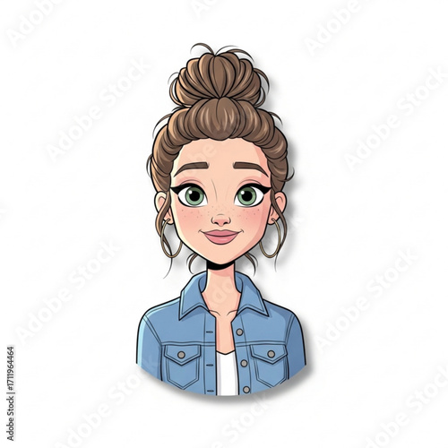 Illustration of a young woman with her hair in a bun