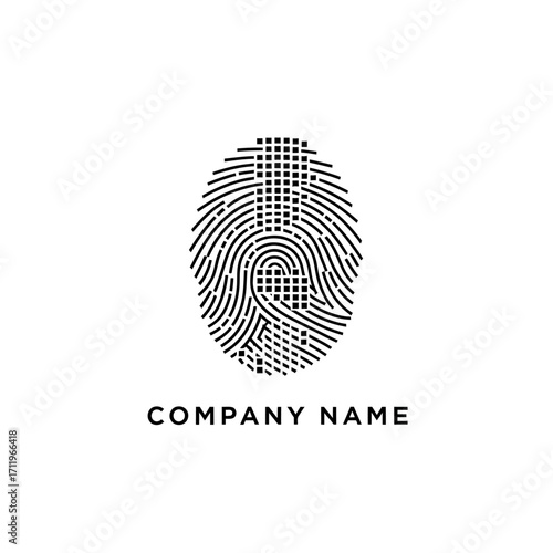Digital Fingerprint Identity Logo Concept with Pixelated Details for Security Company.