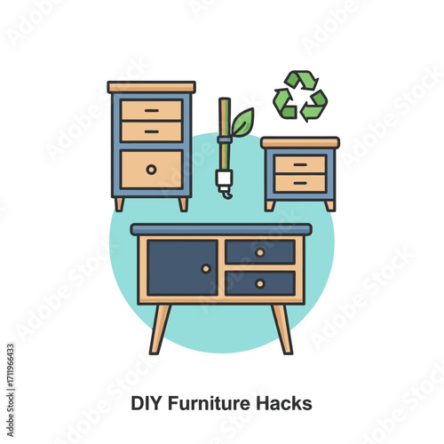 DIY Furniture Hacks Illustration - Upcycling and Repurposing Furniture.