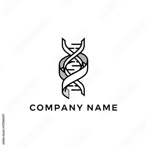 DNA Strand Logo Design with Ribbon, Science and Technology Company Identity.