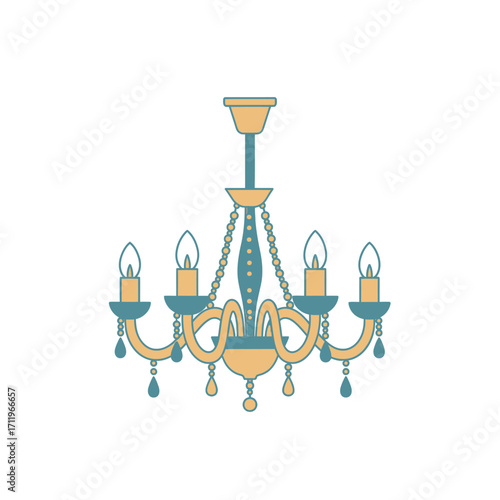Elegant Chandelier with Multiple Lights and Decorative Crystals Illustration.