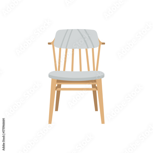 Elegant Light Wood Chair with White Cushion and Backrest.