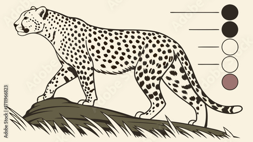 Cheetah illustration spotted cat wildlife animal big cat design vector art graphic nature wild animal african animal fauna predator drawing sketch black and white monochrome color.