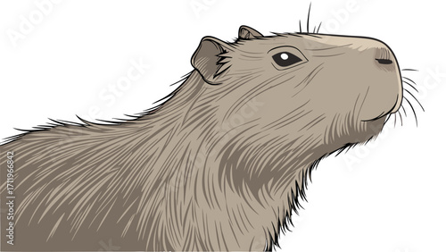 Close-up illustration of a rodent looking up detailed fur texture white background.