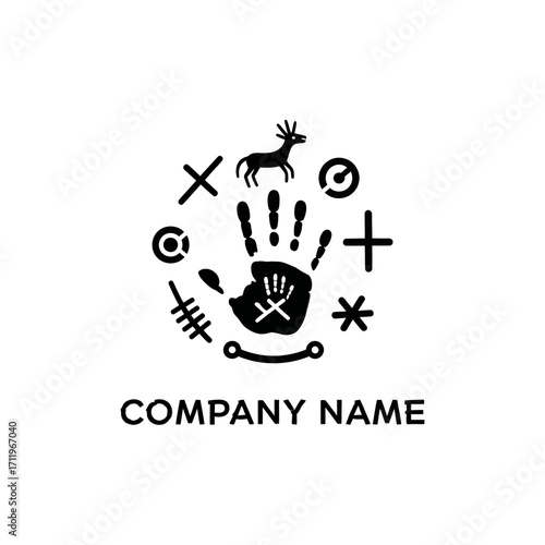 Handprint with Deer and Symbols - A Logo Design Concept.
