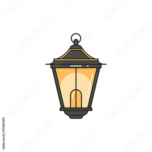 Illuminated Streetlight with Classic Design and Warm Glow, Vintage Style.