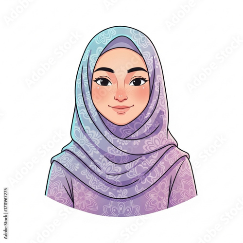 Illustration of a young muslim woman wearing a hijab