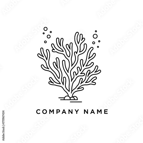 Minimalist Coral Illustration with Bubbles for Logo Design.