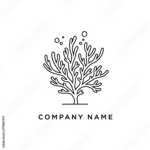 Minimalist Coral Illustration with Bubbles for Company Logo Design.